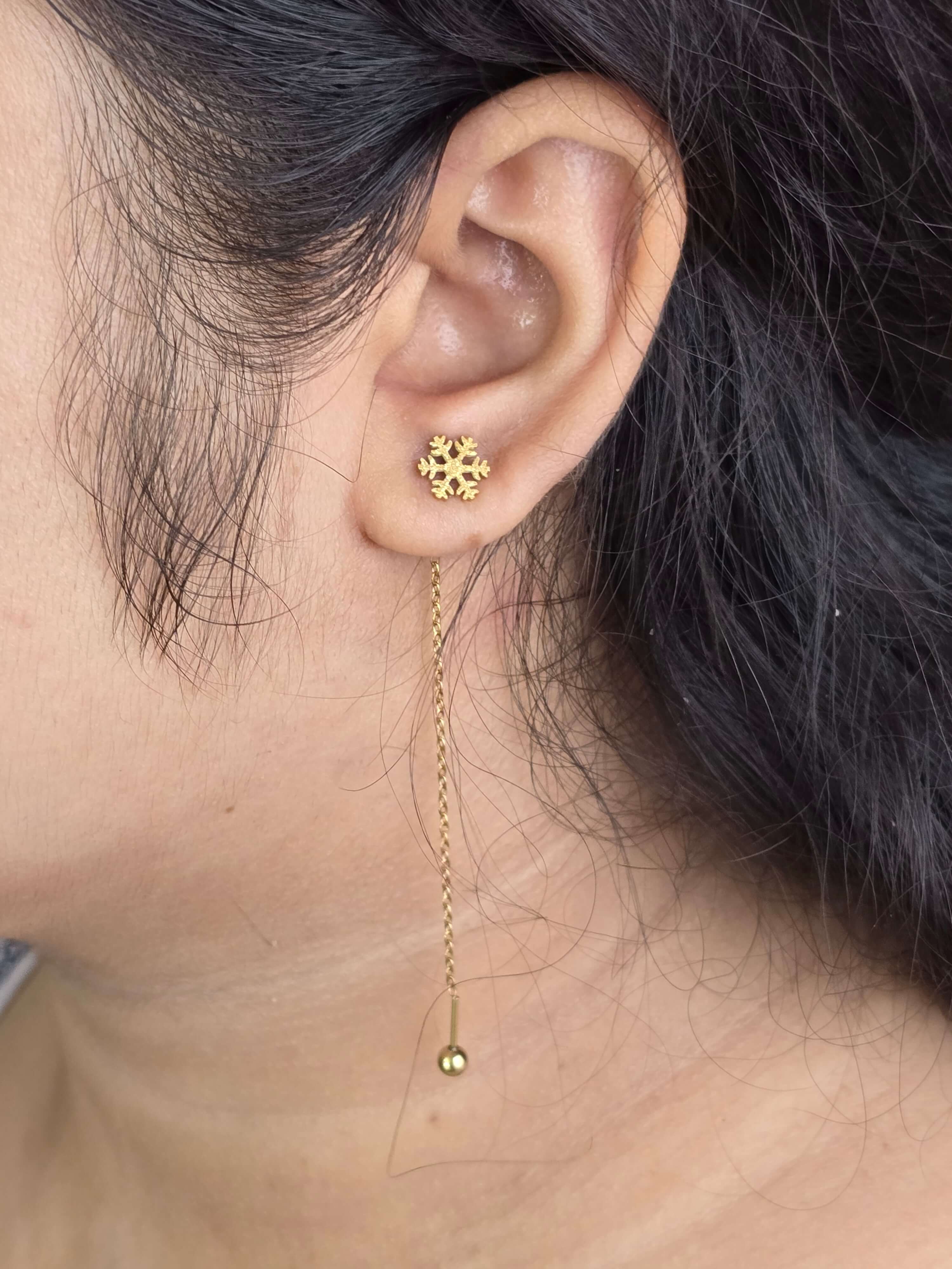 Snowflake Long Tassel Earring Stainless Steel 18K Gold Plated - Thumbnail