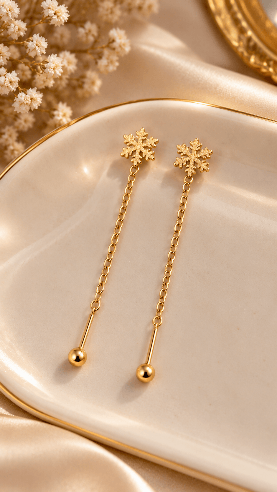 Snowflake Long Tassel Earring Stainless Steel 18K Gold Plated - Thumbnail