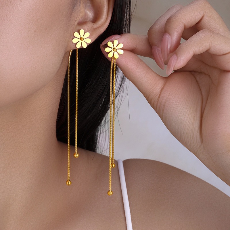 Daisy Snake Chain Earrings - 1Pair - Thumbnail
