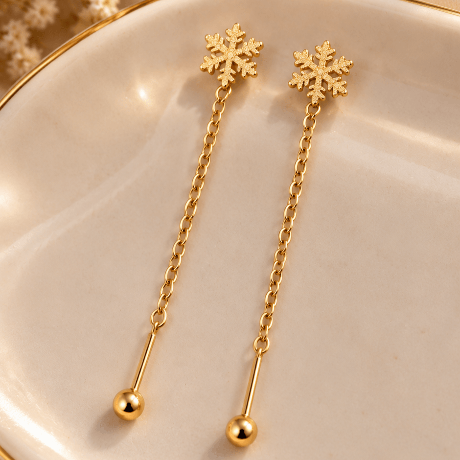 Snowflake Long Tassel Earring Stainless Steel 18K Gold Plated - Thumbnail