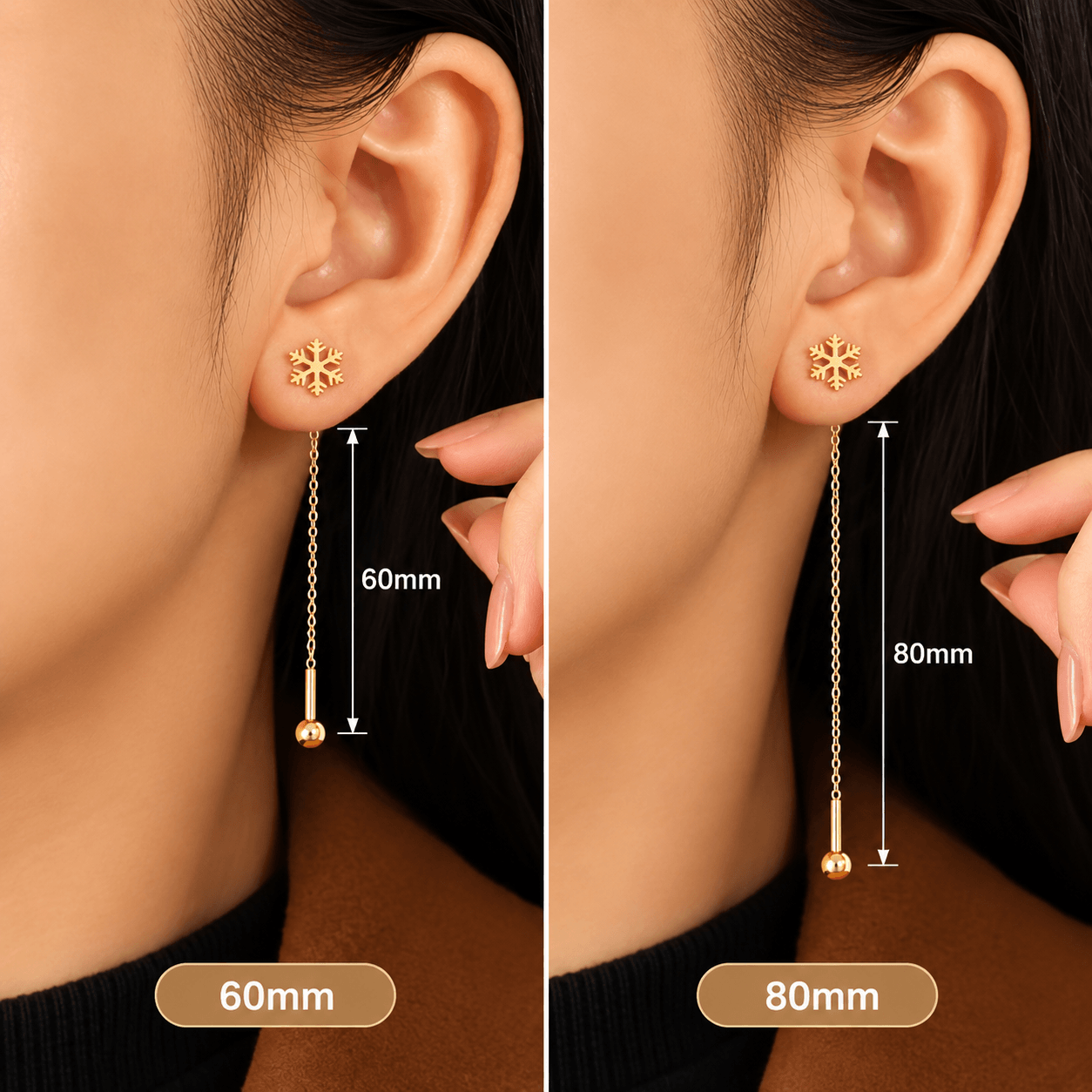 Snowflake Long Tassel Earring Stainless Steel 18K Gold Plated