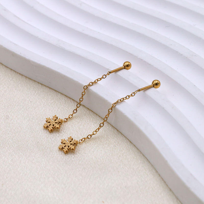 Snowflake Long Tassel Earring Stainless Steel 18K Gold Plated - Thumbnail